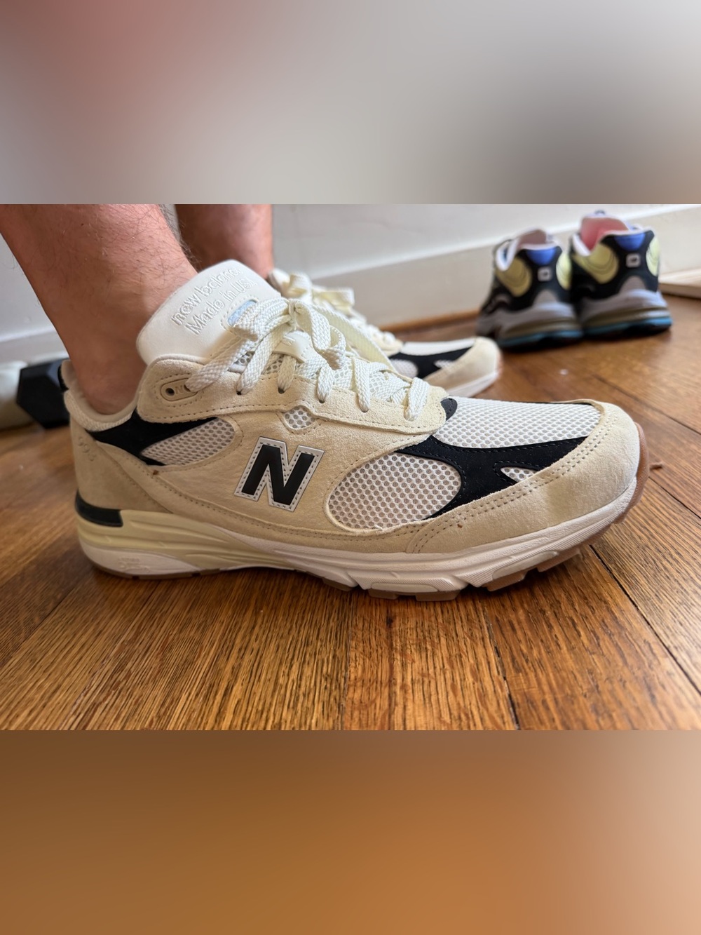 New Balance 993 Cream and Black Sneaker